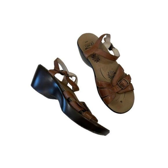Abeo Bio Sistem Wedge Sandals Women SZ N6 Brown Leather Adjustable Buckle Strap - Picture 8 of 13